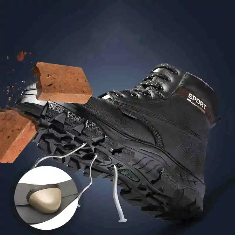 

Steel Toe Caps Anti-puncture Safety Work Boots Plus Big Size Safety Steel Toe Cap Man Shoes Winter Genuine Leather Lace-up Boots