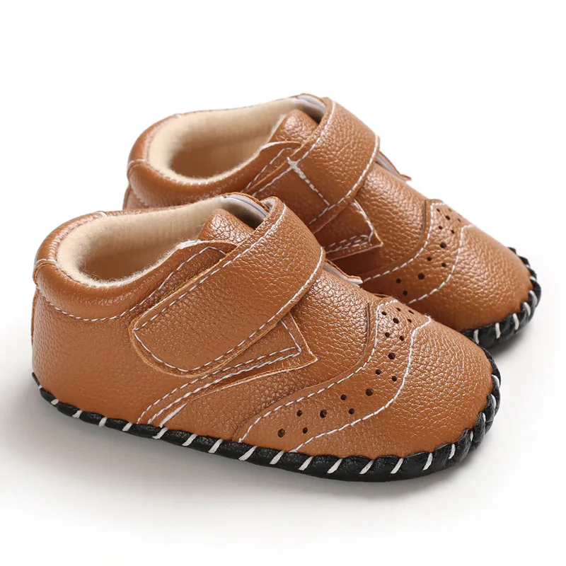 Hot Infant Baby Boy Girl Soft Sole Crib Newborn Leather Non-slip Shoes Sneaker - Color: Brown