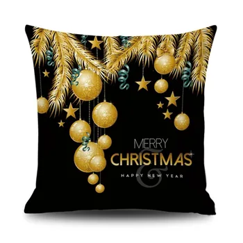 

45X45CM Golden Christmas Flax Pillow Creative Cartoon Elk Bell Back Cushion Living Room Christmas Decoration X3385