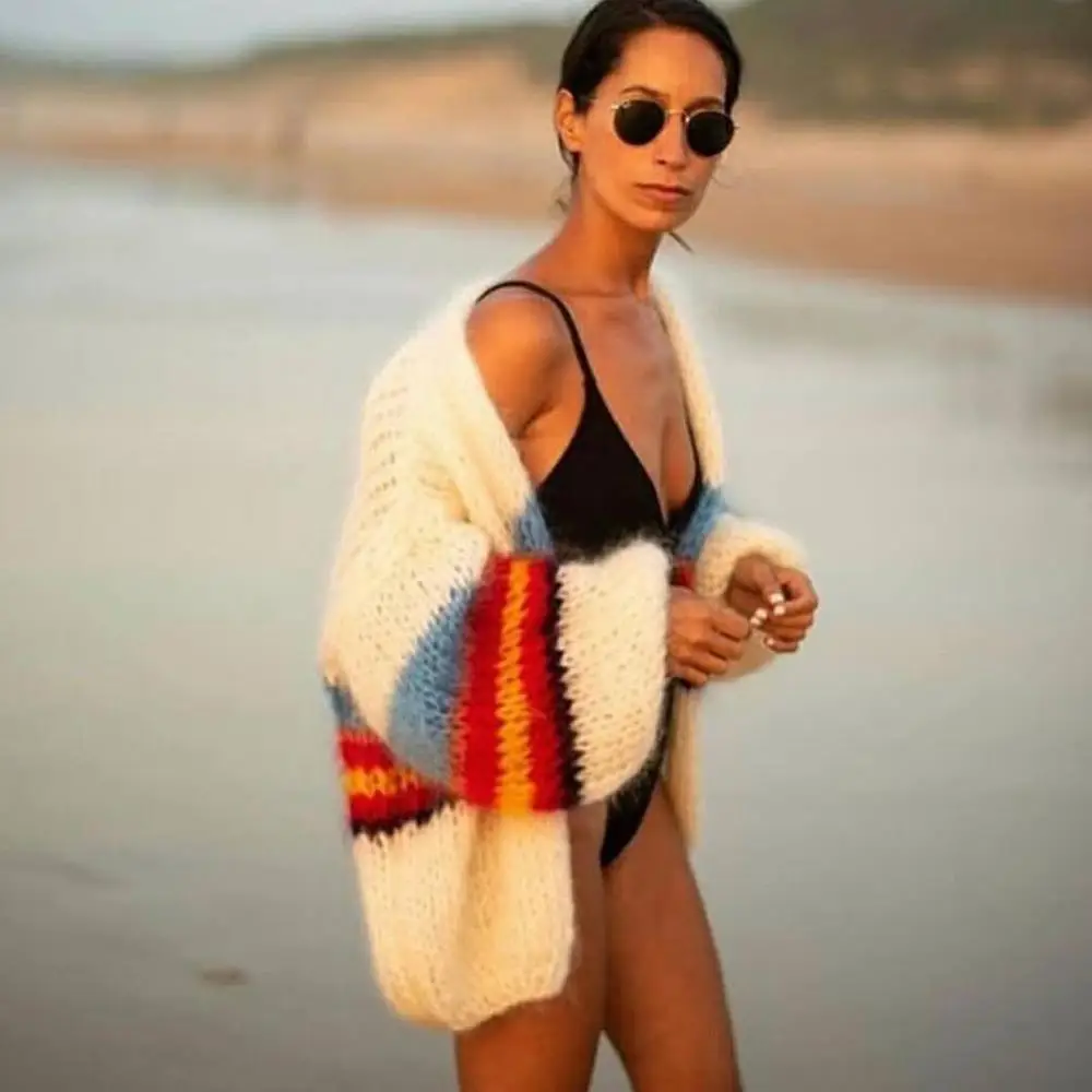 

2019 Autumn winter Women Fashion Casual Striped Long Sleeve Knit Acrylic Sweater Cardigans Coat casaco feminino women sweater CD