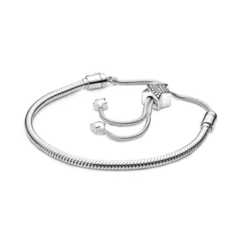 

Original 925 Sterling Silver Pan Moments Pave Bracelet Star Slider Adjust Clasp Snake Chain Bangles Bead Charm Jewelry gift