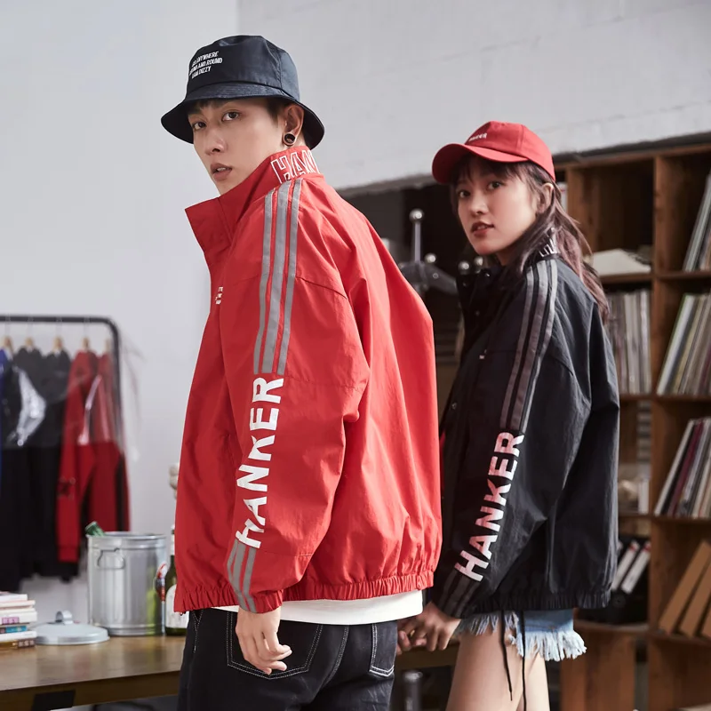 

Spring Autumn Couples Jacket Men's Black Sports Loose Standing Collar Jackets Fashion Top High Quality Korean Style GG50jk
