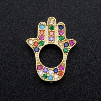 

5pcs/lot 17x14mm 100% CZ Zircon DIY Jewelry Rainbow Hamsa Hand Bead Charm Pendant Wholesale Necklace Making Charms