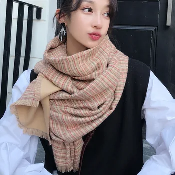 

Scarf Women's Korean Edition Autumn Winter Plaid Drapes A Small Fresh Student Long Warm Thickened Neck