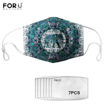 

FORUDESIGNS 2020 Mask Bohemian Elephant Mandala Style Designer Adult Face Mask with 7 Filter mascherine Reusable Kids Mouth Mask