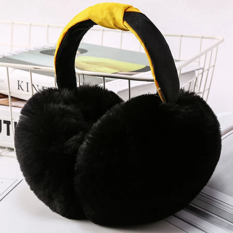 BK Женские складные зимние наушники, зимние Kawaii, гамбургер, теплые Плюшевые Головные уборы, уличные складные наушники, теплые наушники - Цвет: BK