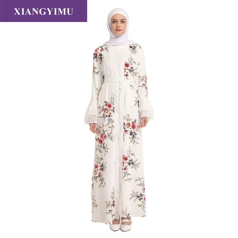 

LR194-1 Muslim Wrinkled Pencil Skirt Pliss Maxi Dress Trumpet Sleeve Abaya Long Robes Tunic Middle East Ramadan Arab Islamic