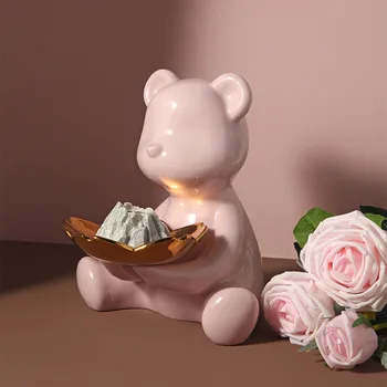 

Nodic Ins Ceramic Bear Storage Ornaments Creative Home Living Room Desktop Statues Office Bar Decorations Crafts Gifts