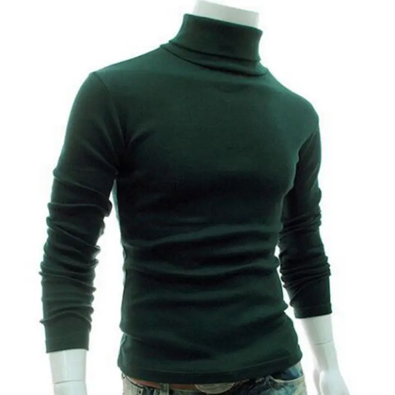 Новинка, осенний свитер с высоким воротом, однотонный черный Мужской пуловер, повседневная спортивная одежда, мужская Трикотажная брендовая одежда в Корейском стиле - Цвет: Зеленый