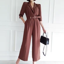 CINESSD Fleabag Jumpsuit For Women One Piece Playsuit Linen Half Sleeve V neck Wide Legged Pants Suit macacao feminino Plus Size