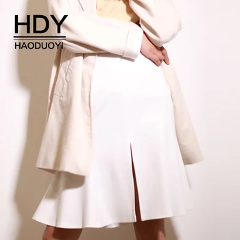 

HDY Haoduoyi 2019 New Arrival Autumn Fashion Simple Style Solid Color High Waist Bag Hip Fishtail Skirt Swing Skirt