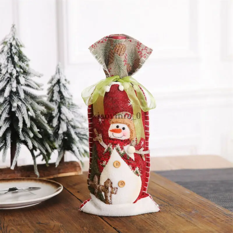 Рождественская крышка бутылки крышка для бутылки с красным вином сумки Лось Снеговик Санта Клаус Рождественское украшение бутылки вина мешок
