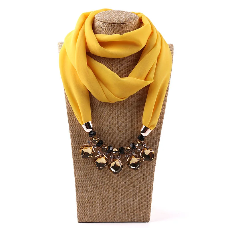 H1ca01800fec6478dabed9dec13b705feF Elegant Girl Beads Necklace Pendant Ring Scarf Multi-style Lady Chiffon Solid Scarf Hijabs Muslim Head Scarve Turban Accessories Mallzona
