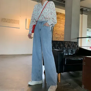 

2019 High Waist Fashion Loose Women Korean Straight Women Zipper Wide Leg Pants