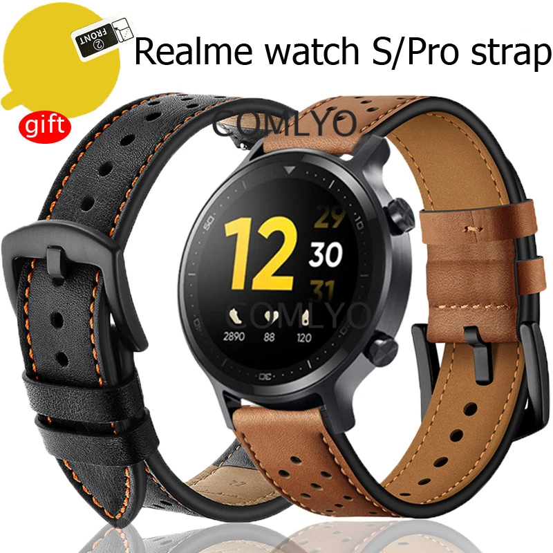 3in1 Pack Wristband For Realme Watch S Pro Strap Leather Smartwatch  Bracelet Band Belt With Real Me S Screen Protector Film - Smart Accessories  - AliExpress