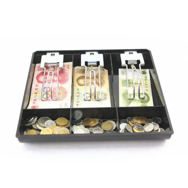 6 сетки черный пластик Монета коробка для хранения денег банкнот лоток Органайзер с 3 съемными металлическими зажимами D08B