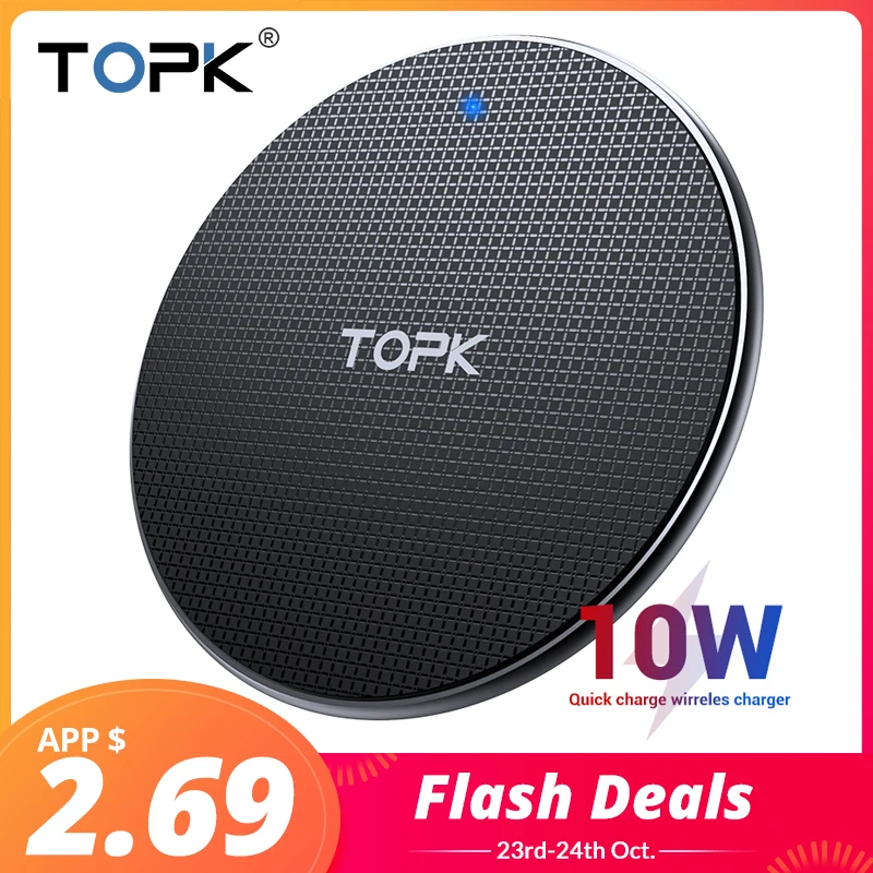 TOPK Wireless Charger for iPhone Xs Max X 8 Plus 10W Fast Charging Pad for Samsung Note 9 Note 8 S10 Plus
