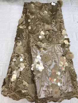 

3d flower lace fabrics with beads and shiny lace fabrics with sequins african fabirc laces for women 5 yards ZX3140