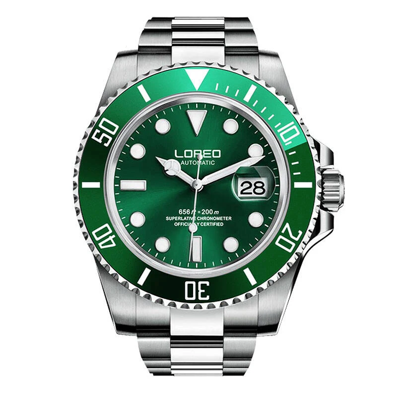 LOREO 9201 немецкие часы diver 200 м oyster perpetual автоматические механические классические сапфировый, светящийся Водонепроницаемый diver часы - Цвет: Green dial