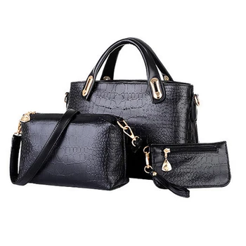 

New 3 Pcs/Set Women OL Office Handbag Crocodile Pattern Composite Bag Vintage PU Leather Lady Messenger Shoulder Handbags