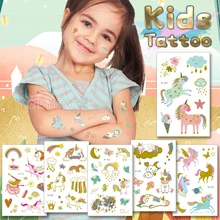 2021 New Product Gold Kid Arm Tatto Unicorn Rainbow Flower Cute Waterproof Temporary Tattoo Sticker Healthy Fake Tatoo Woman