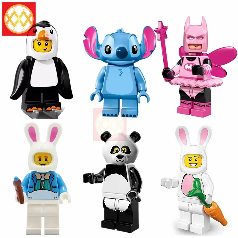 

1PCS Pumping Series Fairy Batman Rabbit Panda Pigs Stitch Collection Building Blocks Action Model Bricks Toys For Children Gift