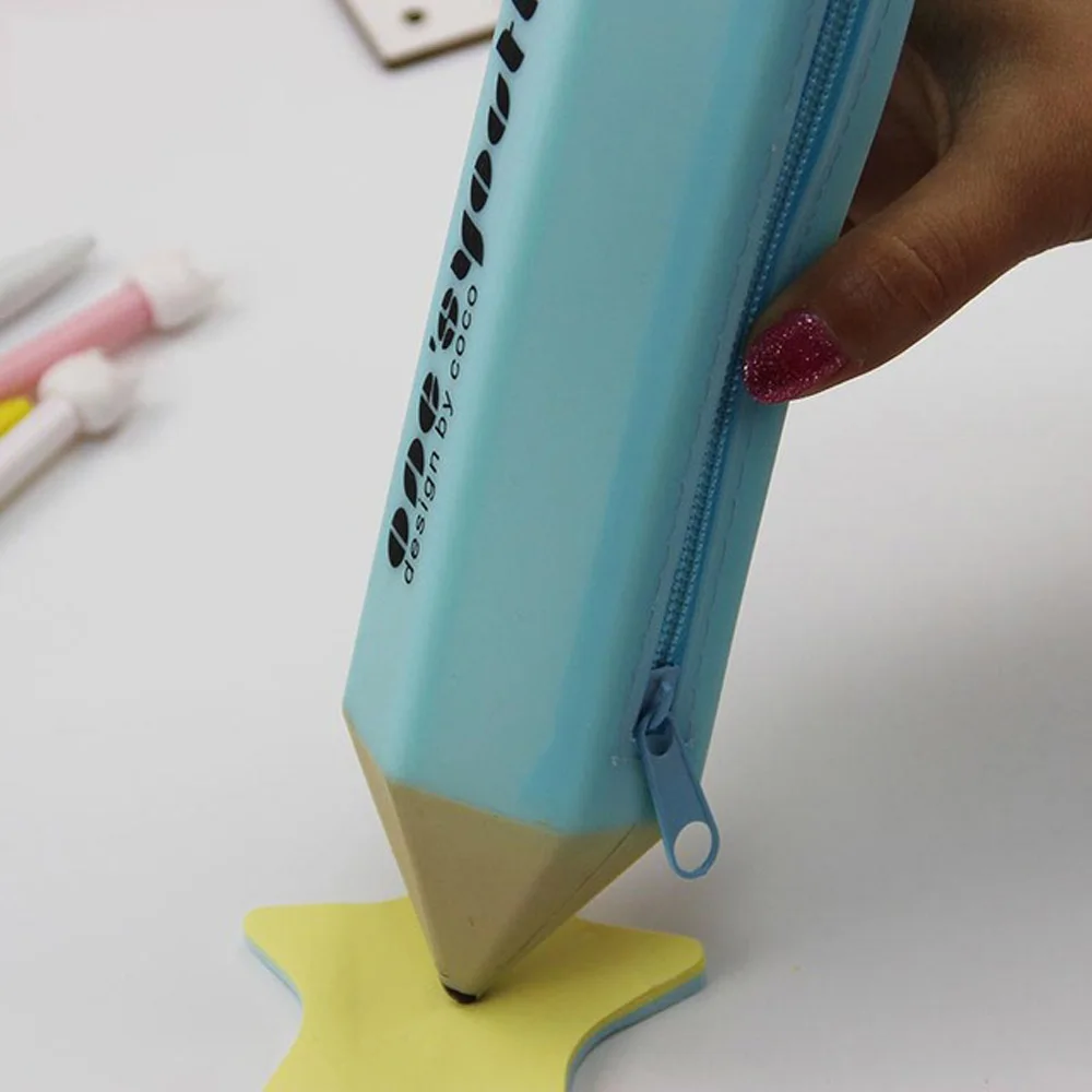 1 шт. карандаш в форме силиконовый пенал Чехол сумка для хранения косметики детский подарок школьные офисные поставки - Цвет: Blue