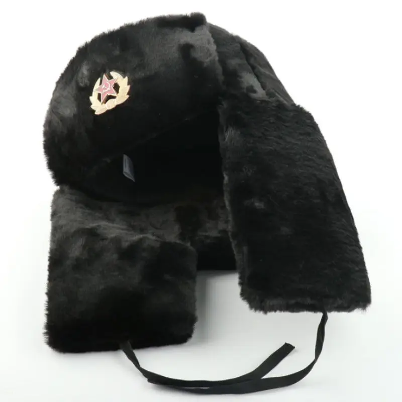 Supsindy sovět odznak ushanka men&women bombardér klobouky CCCP vojsko lodivod trapper trooper čepice zima falešný králík kožich earflap sníh čepice