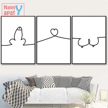 

Abstract Love Heart Line Couple Custom Poster Nordic Canvas Painting Black And White Wall Picture Living Room Home Decoration