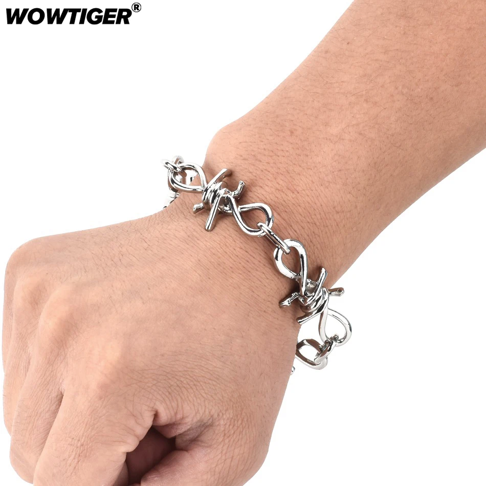 WOWTIGER новые мужские панковские готические браслеты из сплава колючая цепочка