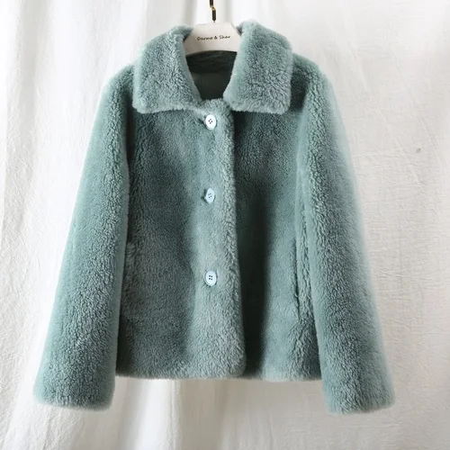 green OFTBUY/ зимняя куртка для женщин, пальто из натурального меха, повседневная шерстяная одежда, тканая верхняя одежда, Женский плюшевый флис, плюшевая уличная одежда - Цвет: green