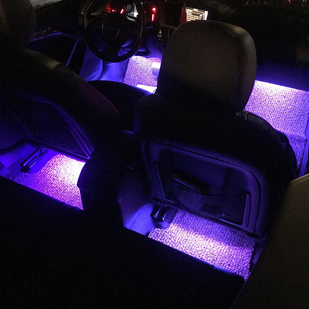 4 автомобиля RGB светодиодный полосы светодиодный цветной ленты в форме автомобиля украшения атмосферная лампа огни для салона автомобиля и пультом дистанционного управления 12V Автомобильная атмосферная лампа