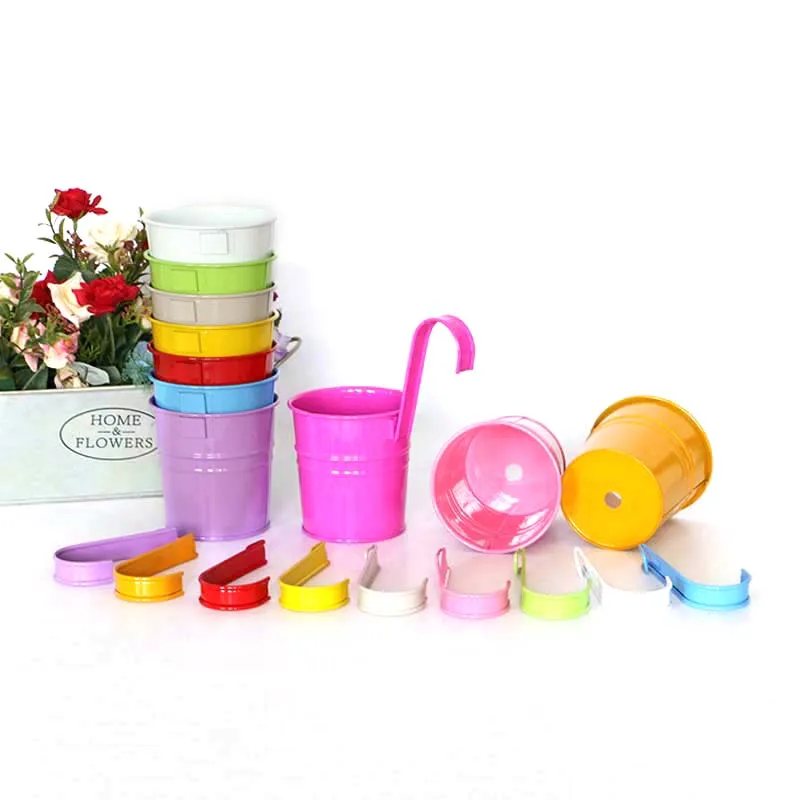 10pcs Flower Hanging Flower Pot Hook Buck Detachable Candy Color Iron Bucket Tin Garden Balcony Hanging Succulent Basket New