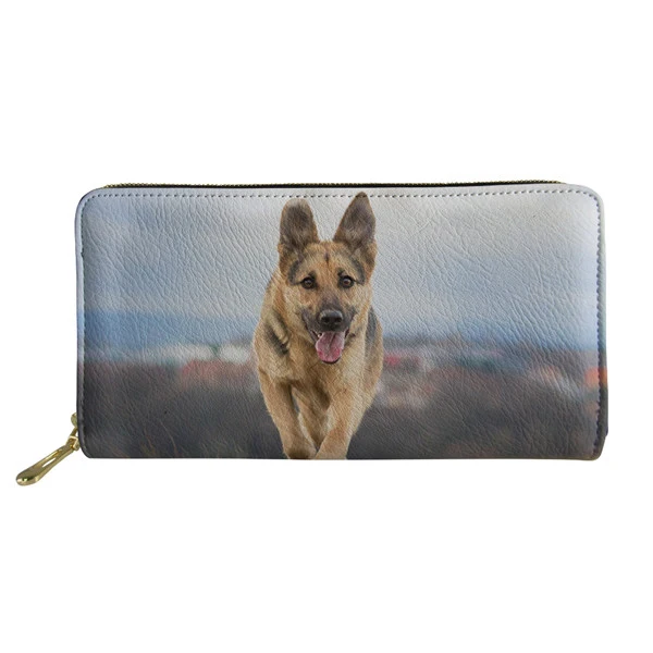 Simpatico Animale Pastore Tedesco Modello Lady Pu Leather Purse Long Travel Cluth Card Holder Portafogli Portamonete Feminina