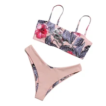 Женский цветочный комплект бикини с тигром, бюстгальтер, топ, Короткие купальники, купальный костюм, купальник в стиле бохо, бюстгальтер без косточек, топ с высокой посадкой, Комплект трусов