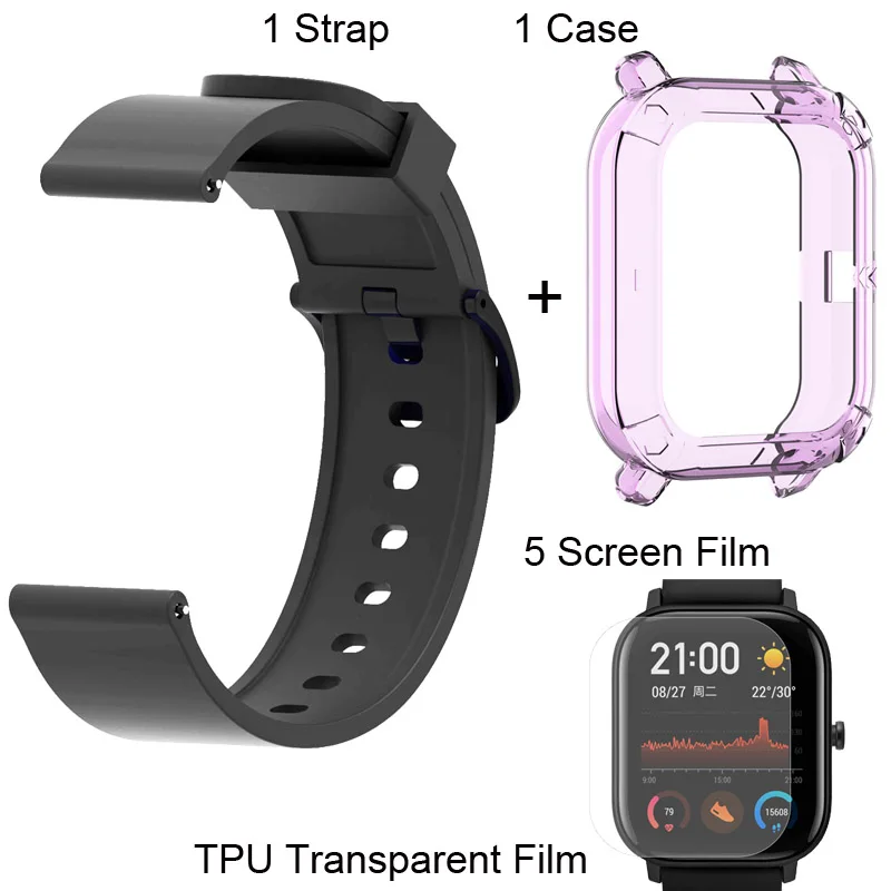 Package 6 Для Xiaomi Amazfit GTS Браслет Ремешок силиконовый ремешок Защитная пленка для экрана чехол 7 шт - Цвет: Package 6