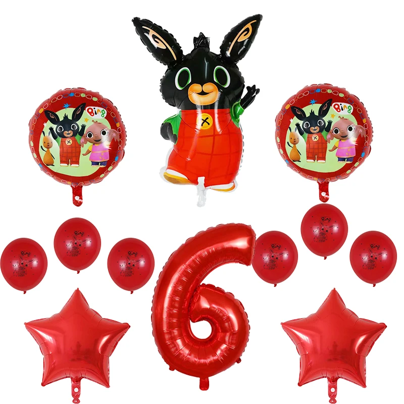 Red 6 12 шт. Bing Bunny воздушные шары из фольги с мультяшным кроликом воздушные шары с цифрами 30 дюймов красного и черного цвета для детей 1, 2, 3, 4, 5 лет, товары для декора на день рождения, игрушки - Цвет: Red 6