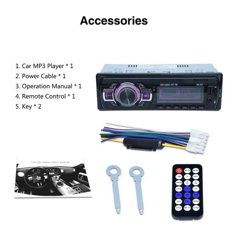 RK-527 7-Цвет Подсветка автомобильный стерео MP3 плеер Bluetooth FM радио AUX USB