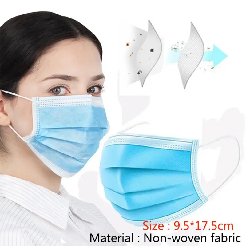 

10/50PCS Disposable Face Mask Dust Masks 3 Ply LOT Solid Color Face Mouth Masks Non Woven for Universal Dust Mask 2020