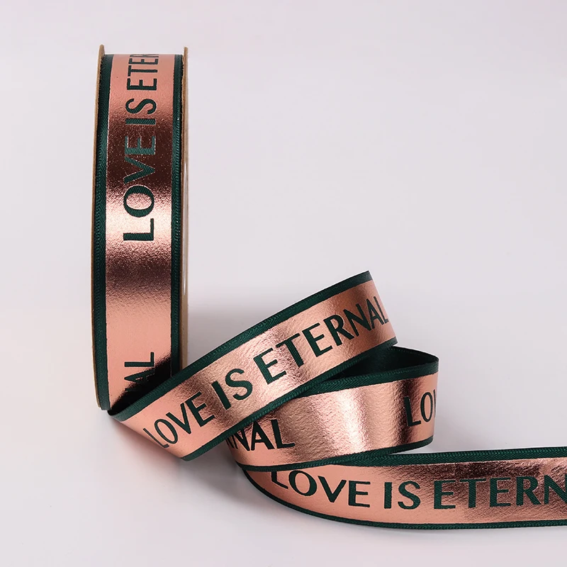 25mm Rose Gold Broadside Character Ribbon High-grade Grosgrain Ribbon Flower Packaging Ribbons Satin Gift Wrap Silk Ribbon - Цвет: Green