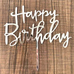 Rose Gold Acrylic Happy Birthday Cake Topper & Party Decoration (Silver)