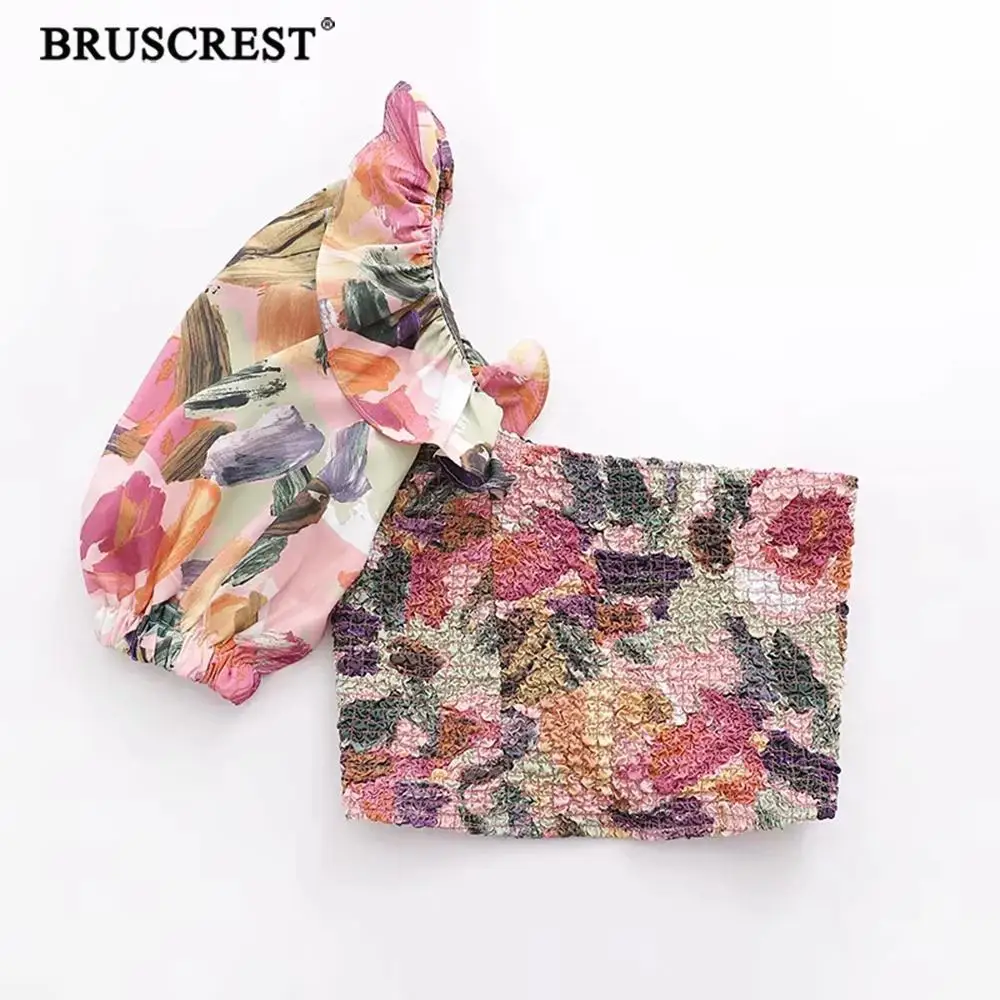 Винтажный цветочный пикантный укороченный топ женская рубашка 2019 с открытым