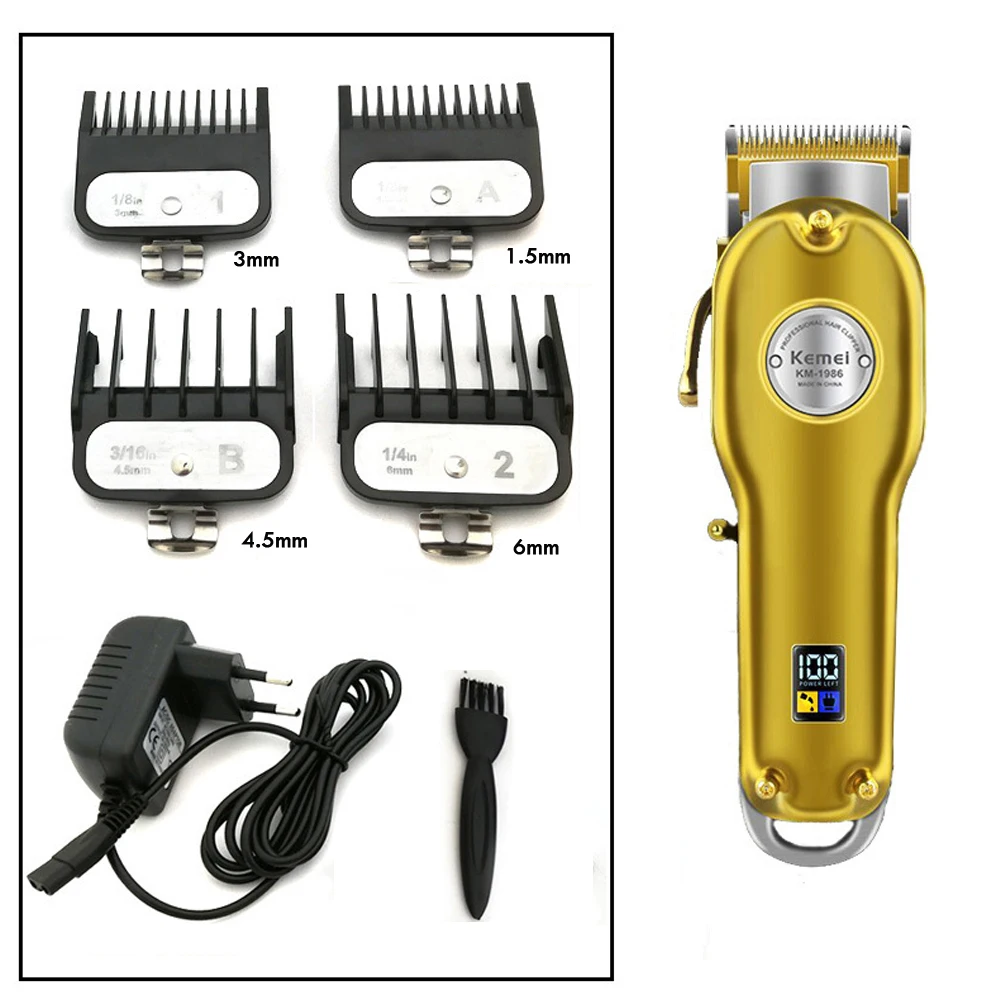 Máquina de Cortar Elétrico sem Fio Aparador de Cabelo Ouro e Prata Máquina de Corte de Cabelo Kemei All-metal Barbeiro Profissional Cabelo Cortador 1986 50 de cabelo ouro e prata máquina de corte de cabelo