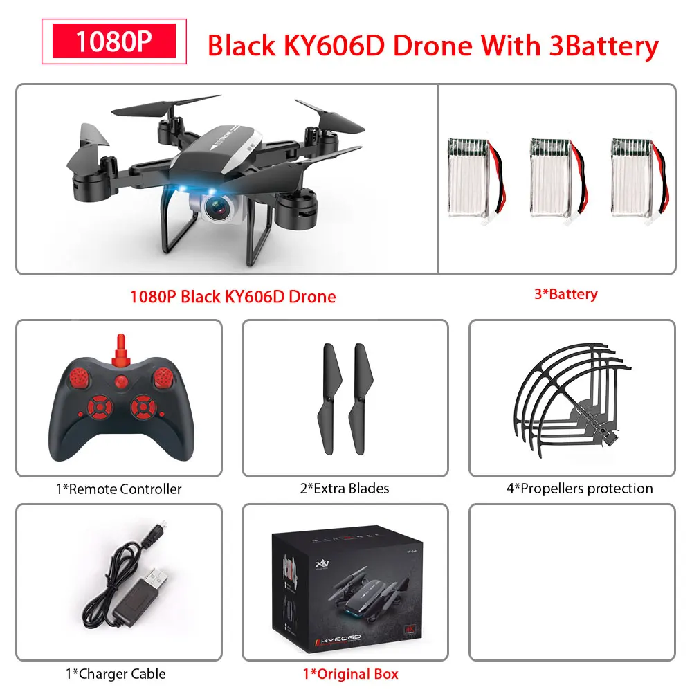 KY606D Дрон с FPV wifi 480P 1080P 4K HD Двойная камера или без камеры Квадрокоптер 20 минут время полета мини Дрон VS SG106 E58 Дрон - Цвет: Black1080P  2B