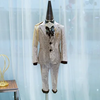 

Boy Golden Catwalk Piano Fomal Suit School Performance Costume Children 's Dress Clothing Set