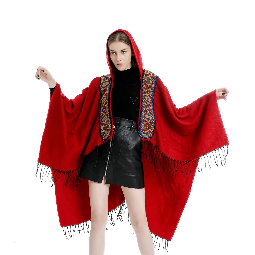

KLV scarf poncho Women's Cape Wrap With Hat Sweater Cape Coat Open Front Blanket Shawls and Wraps шарф женский free shipping D4
