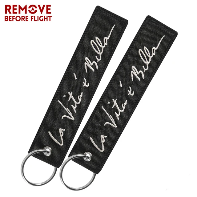 1 PC La Vita E Bella Car Keychain Fashion Black Key Holder for Cars and  Motorcycles Key Fobs Embroidery Keychains Jewelry