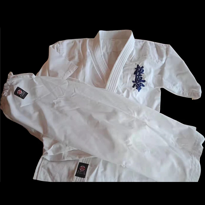 

Новинка 2022, высокое качество, Kyokushinkai Dobok 12 унций, 100% хлопок, холст, каратэ, фототкань для детей и взрослых с белым ремнем