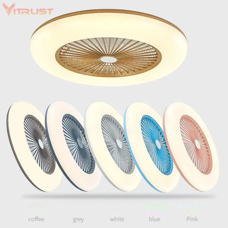 Modern Enclosed Ceiling Fan with Light and Remote Control Silent and Adjustable Wind Speed Ultra-Thin Bladeless Ceiling Fan