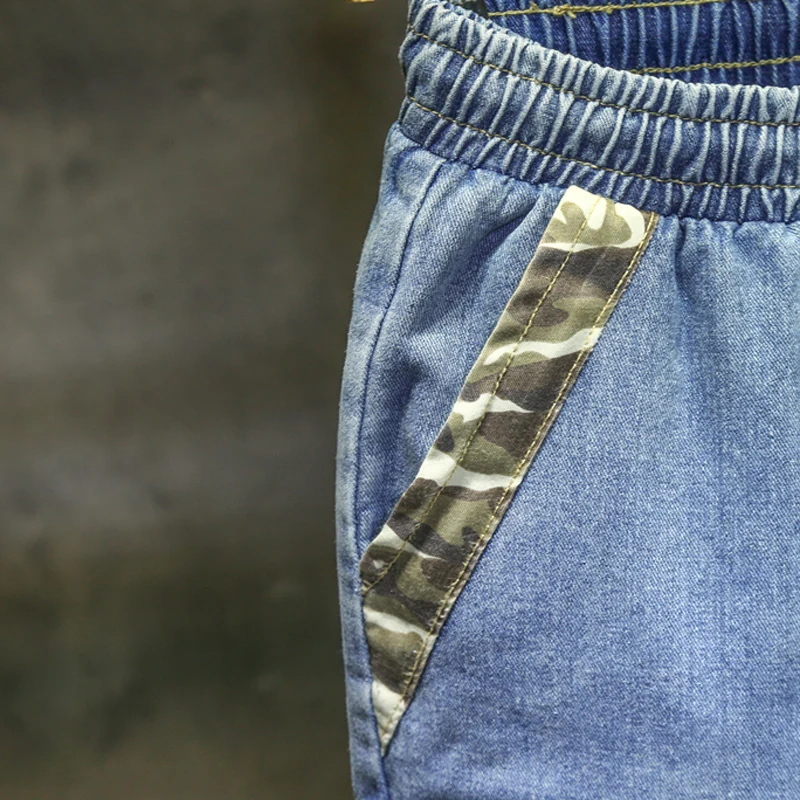 90% OFF Spring Autumn Jeans men's loose large size casual blue big men's long pants Elastic waist M-7XL Camouflage clothing stitching